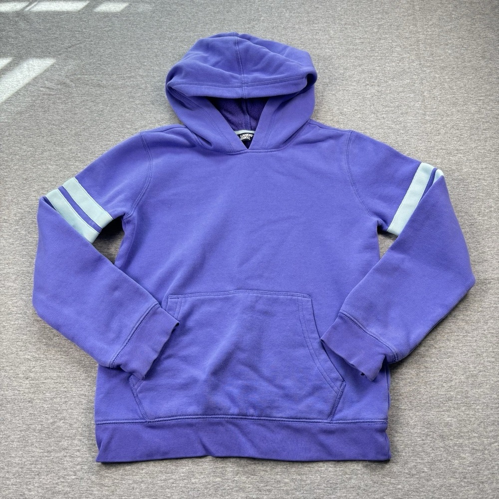 Lands End Girls Large Sweatshirt Hoodie Purple With Blue Varsity Stripes Y2K